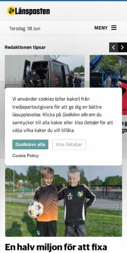 スポンサード記事向けのスウェーデンメディア、Länspostenのサイトプレビュー