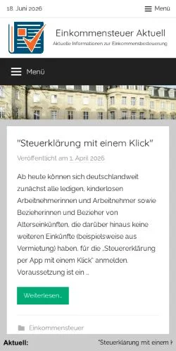 Anteprima del sito Einkommensteuer Aktuell, media di Germania per articoli sponsorizzati