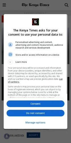Anteprima del sito The Kenya Times, media di Stati Uniti per articoli sponsorizzati