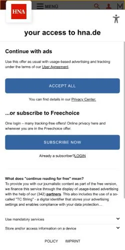 Aperçu du site HNA, média de Allemagne pour articles sponsorisés