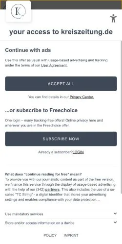 Anteprima del sito Kreiszeitung, media di Germania per articoli sponsorizzati