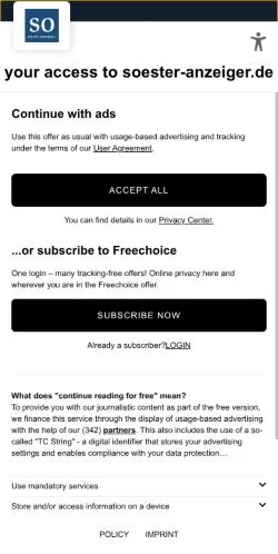 Anteprima del sito Soester Anzeiger, media di Germania per articoli sponsorizzati