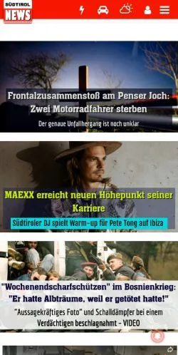 Podgląd witryny Südtirol News, medium z kraju Włochy do artykułów sponsorowanych