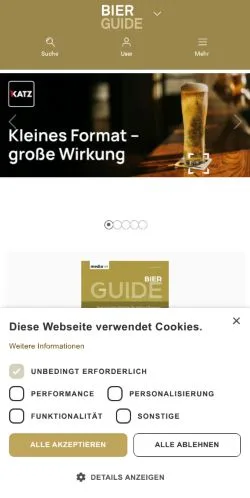 Forhåndsvisning av nettstedet Bier Guide, medium fra Tyskland for sponsede artikler