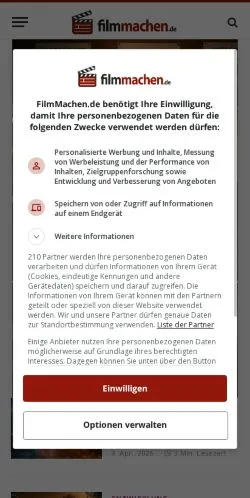 Podgląd witryny Filmemachen, medium z kraju Niemcy do artykułów sponsorowanych