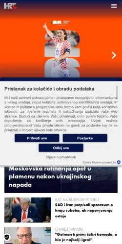 Podgląd witryny HRT, medium z kraju Chorwacja do artykułów sponsorowanych
