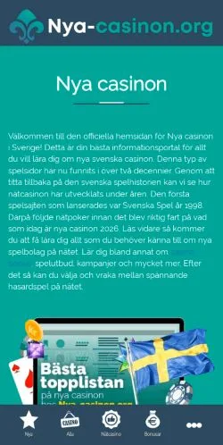 Anteprima del sito Nya Casinon, media di Svezia per articoli sponsorizzati