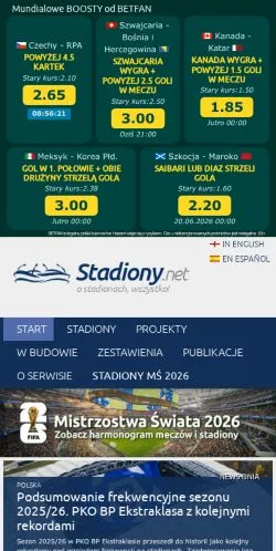 Anteprima del sito Stadiony, media di Polonia per articoli sponsorizzati