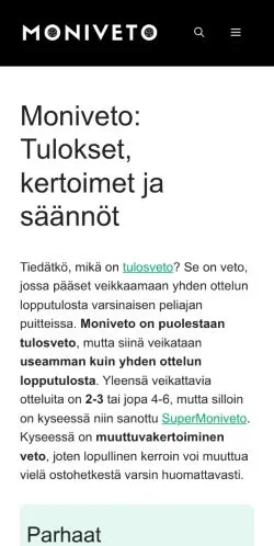 Preview of the Moniveto website, a media outlet in Finland for sponsored articles