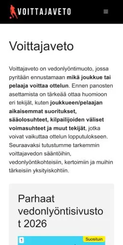 Podgląd witryny Voittajaveto, medium z kraju Finlandia do artykułów sponsorowanych