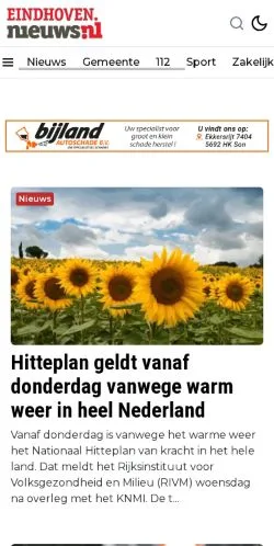 Podgląd witryny Eindhoven Nieuws, medium z kraju Holandia do artykułów sponsorowanych