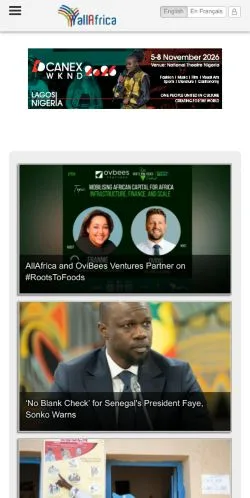 스폰서 기사용 미국 매체 AllAfrica 사이트 미리보기