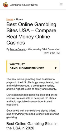 Podgląd witryny Top Online Casinos, medium z kraju Stany Zjednoczone do artykułów sponsorowanych