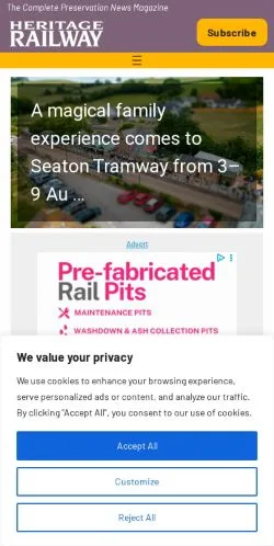 Anteprima del sito Heritage Railway Magazine, media di Regno Unito per articoli sponsorizzati