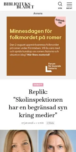 Anteprima del sito Biblioteksbladet, media di Svezia per articoli sponsorizzati