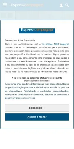 Anteprima del sito Expresso Emprego, media di Portogallo per articoli sponsorizzati