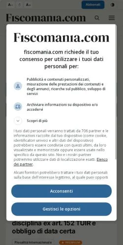 Vista previa del sitio Fiscomania, medio de Italia para artículos patrocinados