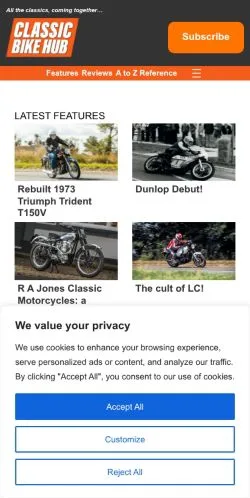 Anteprima del sito Classic Bike Hub, media di Regno Unito per articoli sponsorizzati