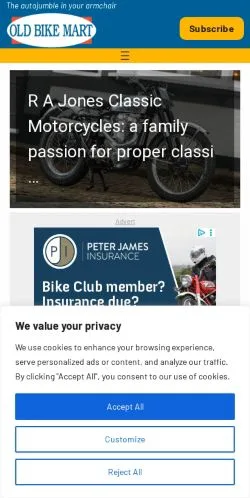 스폰서 기사용 영국 매체 Old Bike Mart 사이트 미리보기