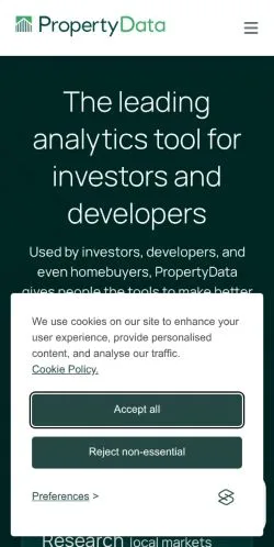 Vista previa del sitio PropertyData, medio de Reino Unido para artículos patrocinados