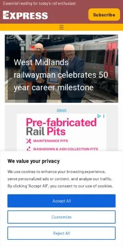 Anteprima del sito Rail Express, media di Regno Unito per articoli sponsorizzati