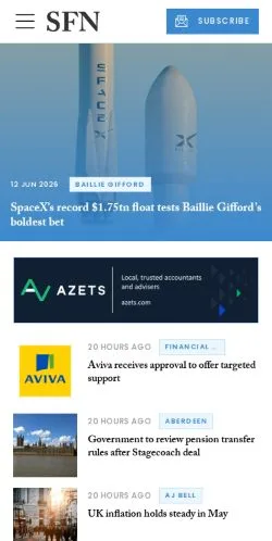 Anteprima del sito Scottish Financial News, media di Regno Unito per articoli sponsorizzati