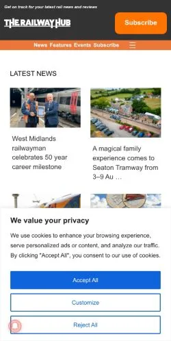Anteprima del sito The Railway Hub, media di Regno Unito per articoli sponsorizzati