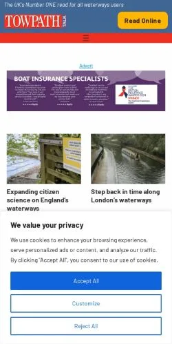 Anteprima del sito Towpath Talk, media di Regno Unito per articoli sponsorizzati