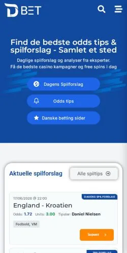 Anteprima del sito D-Bet, media di Danimarca per articoli sponsorizzati