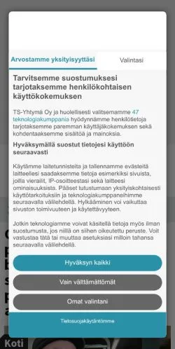 스폰서 기사용 핀란드 매체 Aamuset Kaupunkimedia 사이트 미리보기