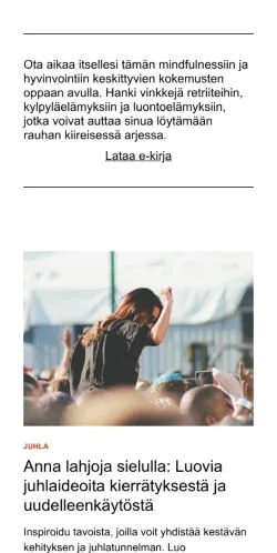 Voorbeeld van de site kokemusblogi.fi, medium uit Finland voor gesponsorde artikelen