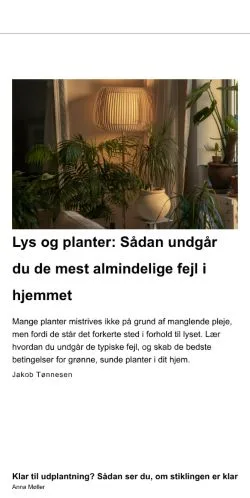 Pré-visualização do site plantedag.dk, meio de Dinamarca para artigos patrocinados