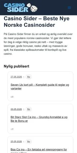 Podgląd witryny Casino Sider, medium z kraju Norwegia do artykułów sponsorowanych