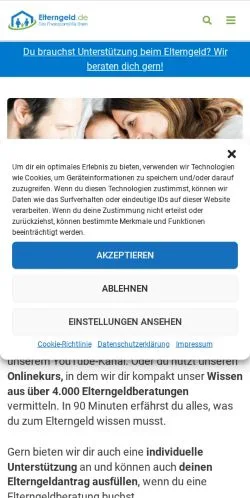Sponsorlu makaleler için Almanya medyası Elterngeld sitesinin önizlemesi