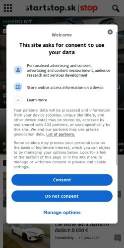 Forhåndsvisning av nettstedet Startstop, medium fra Slovakia for sponsede artikler