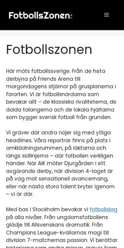 Anteprima del sito Fotbollszonen, media di Svezia per articoli sponsorizzati