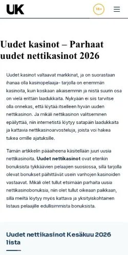 Podgląd witryny Uudet Kasinot, medium z kraju Finlandia do artykułów sponsorowanych