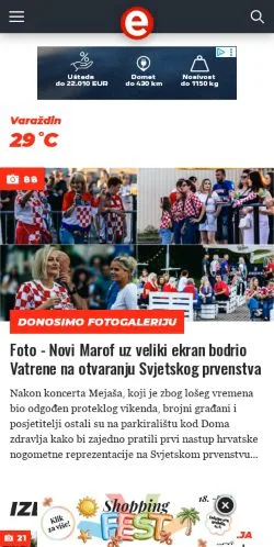 Anteprima del sito eVaraždin, media di Croazia per articoli sponsorizzati