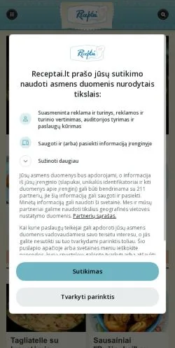 Anteprima del sito Receptai, media di Lituania per articoli sponsorizzati