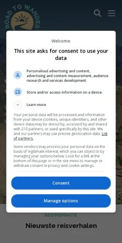 Anteprima del sito RoadtoWander, media di Paesi Bassi per articoli sponsorizzati