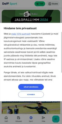 Anteprima del sito Delfi Sport, media di Estonia per articoli sponsorizzati