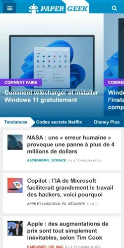 Anteprima del sito PaperGeek, media di Francia per articoli sponsorizzati