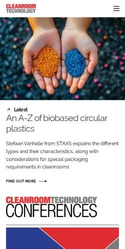 Forhåndsvisning av nettstedet Cleanroom Technology, medium fra USA for sponsede artikler
