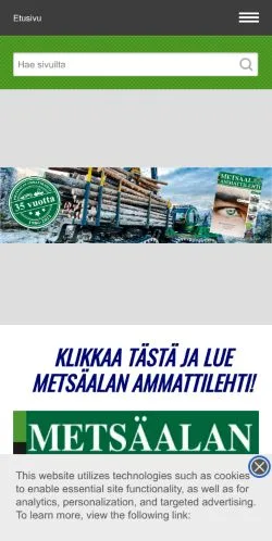 Podgląd witryny ammattilehti.fi, medium z kraju Finlandia do artykułów sponsorowanych