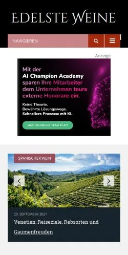Anteprima del sito Edelste Weine, media di Germania per articoli sponsorizzati