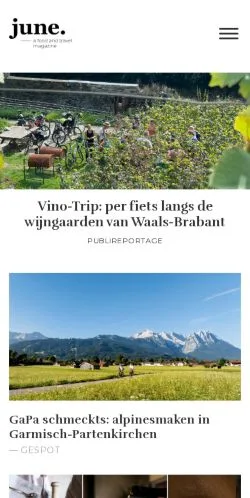 Pré-visualização do site june. a travel magazine, meio de Bélgica para artigos patrocinados