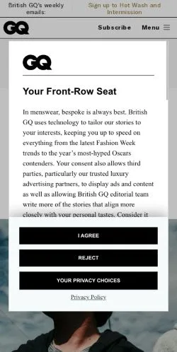 Podgląd witryny British GQ, medium z kraju Wielka Brytania do artykułów sponsorowanych