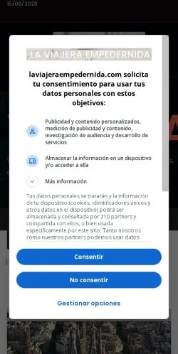 Anteprima del sito La Viajera Empedernida, media di Spagna per articoli sponsorizzati