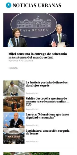 Podgląd witryny Noticias Urbanas, medium z kraju Argentyna do artykułów sponsorowanych