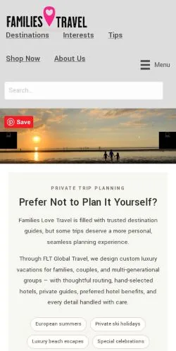 스폰서 기사용 미국 매체 Families Love Travel 사이트 미리보기